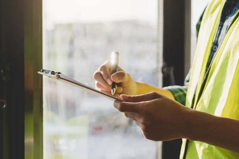 Inspector writing notes during a home inspection