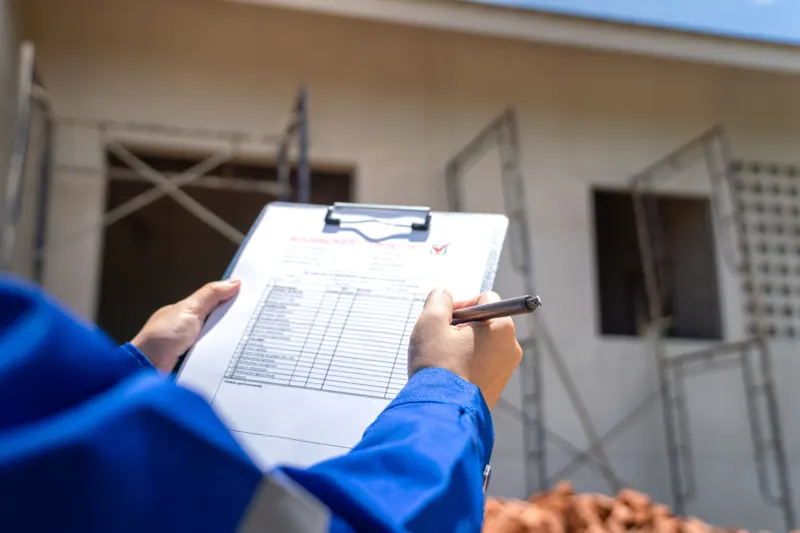 Inspector with a checklist at a new-build home